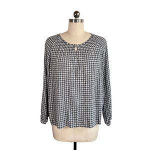 j.jill black white plaid rayon blouse top Mp medium petite shirt casual EUC